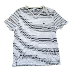 Lacoste Regular Fit Striped T-Shirt - Size XL White Black Stripes 100% Cotton